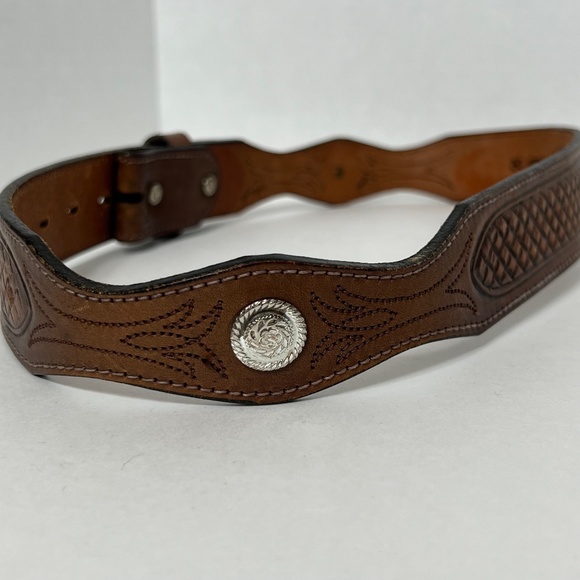 Vtg Leegin Silver Creek Leather Belt Western Weave Embossed No Buckle | Size 30 - Picture 3 of 6